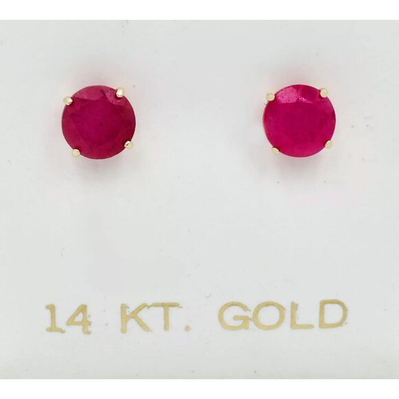 Genuine 2.18 Cts Rubies Earrings 14k Yellow Gold